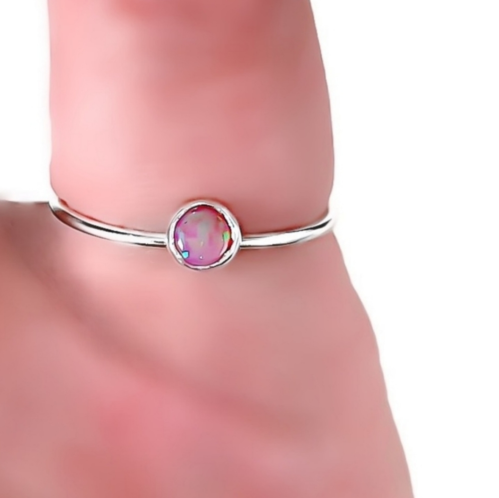 🎉2 Sterling Silver & Pink Fire Opal Rings, 7 - Picture 4 of 8